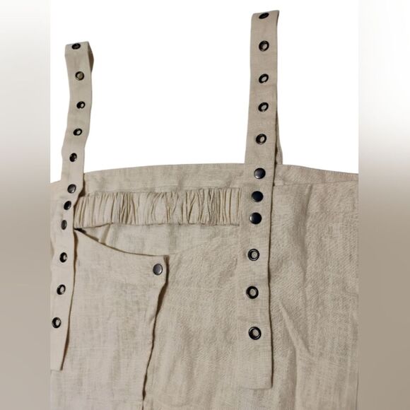 Free People Tank Crop Syd Grommet Linen Boho Natural Relaxed Back Snap Cream L - Picture 6 of 12